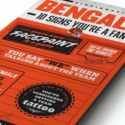 YouTheFan Officially-licensed NFL Cincinnati Bengals 6x19 Top 10 Signs Banner - humorous descriptions - fun sports fan phrases, original design, indoor team wall decor fan gift