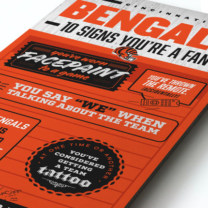 YouTheFan Officially-licensed NFL Cincinnati Bengals 6x19 Top 10 Signs Banner - humorous descriptions - fun sports fan phrases, original design, indoor team wall decor fan gift