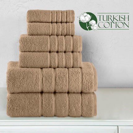 Elegant Comfort Juego de toallas de lujo de 6 piezas con rayas de viscosa de 4 líneas - 100% algodón turco, toallas de baño de lujo altamente absorbentes - Incluye 2 toallitas, 2 toallas de mano y 2 toallas de baño, color topo