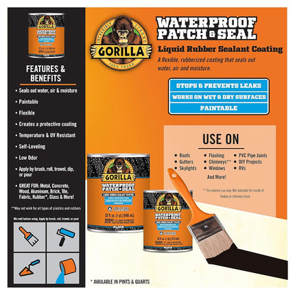 Gorilla Waterproof Patch & Seal Liquid, Black, 32 Ounces, (Pack of 1)