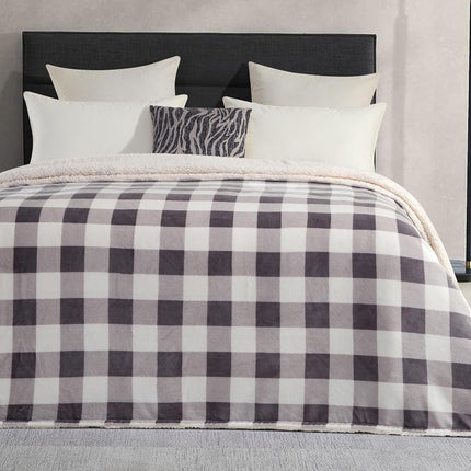 Elegant Comfort Ultra Soft Reversible Buffalo Plaid Flannel Sherpa Blanket - Cozy Silky Checkered Fleece Throw for Couch, Bed - Plush Fuzzy Warm Winter Blanket for Gift, Twin XL, Gray