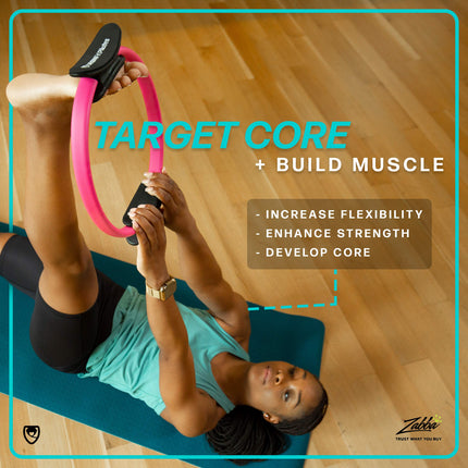 Anillo de pilates URBNFit - Círculo de fitness, ejercitador de suelo pélvico y tonificador de muslos con agarre doble antideslizante, almohadillas de espuma y guía de entrenamiento adicional - Rosa