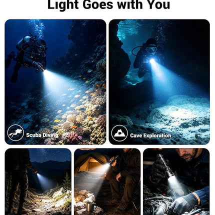 Genwiss Diving Torch, 2000 lm Lockable Switch Rechargeable LED Dive Torch