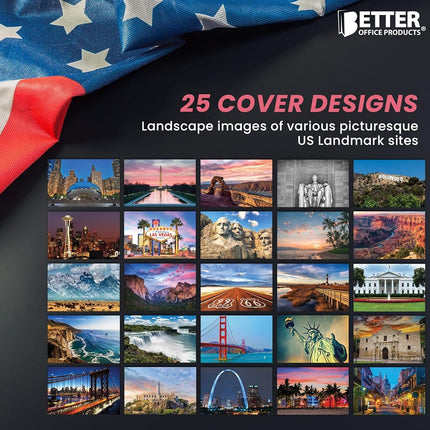 Better Office Products 50 Pack Travel Postcards, Famous US Landmarks and Historical Sites, High Gloss Photo Post Cards, 4 x 6 inch, 25 Amazing Photos of National Landmarks, by