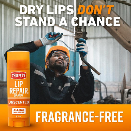 O'Keeffe's Unscented Lip Repair Lip Balm for Dry, Cracked Lips, Stick, (Pack of 3)