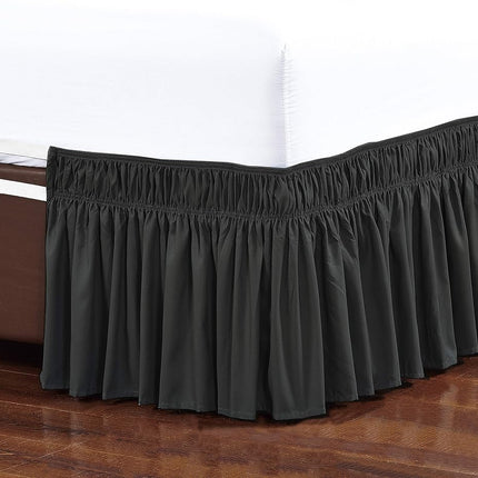 Elegant Comfort Three Fabric Sides Wrap Around Elastic Style Solid Bed Skirt, Easy On/Easy Off Dust Ruffled Bed Skirts 16 Inch Tailored Drop, Wrinkle and Fade Resistant