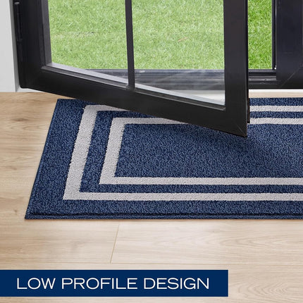 Nautica – Runner Rug | Indoor Runners for Hallways and Entry Rugs| Non-Slip and Non-Skid Entry and Kitchen Door Mat| Machine Washable Entryway Carpet Rugs | 2'6" x 10' | Double Border Denim