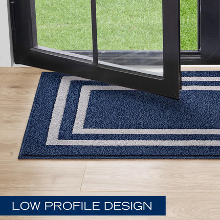 Nautica – Runner Rug | Indoor Runners for Hallways and Entry Rugs| Non-Slip and Non-Skid Entry and Kitchen Door Mat| Machine Washable Entryway Carpet Rugs |2'2" x 6'| Double Border Denim