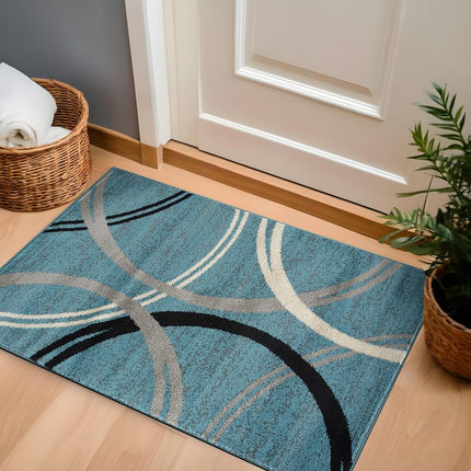 Alfombra decorativa moderna con diseño de círculos ondulados de Rugshop, resistente a la decoloración para entrada, baño o cocina, azul, 0.8 x 1.2 m