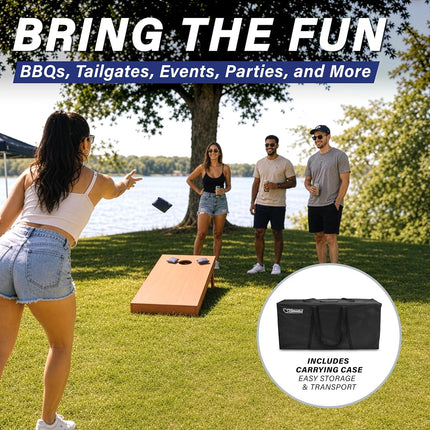 GoSports Regulation Size Wooden Cornhole Set with Light Brown Finish, Includes Carrying Case