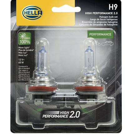 HELLA H9 2.0TB High Performance Bulb, 12V, 65W, 2 Pack