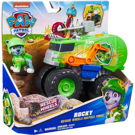 Paw Patrol: Rescue Wheels Rocky’s Recycle Truck, Toy Truck with Projectile Launcher and Collectible Action Figure, Kids’ Toys for Boys & Girls Ages 3+