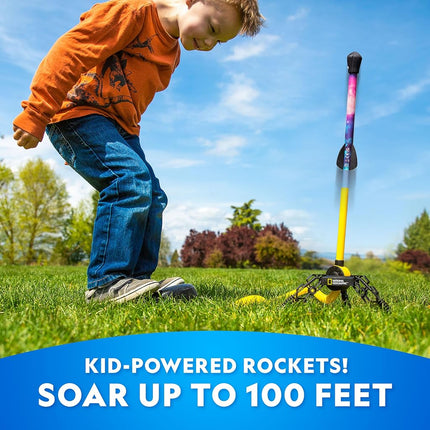 NATIONAL GEOGRAPHIC Air Rocket Launcher Toy – LED Foam Rocket Launcher Science Kit for Kids, Jump and Launch Kid-Powered Foam Air Rockets up to 30.5 Meters, Kids Outdoor Activities, STEM Toys