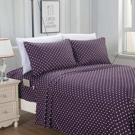 Elegant Comfort Luxury Soft Bed Sheets Polkadot Pattern - Premium Hotel Quality Microfiber Softness Wrinkle and Fade Resistant (4-Piece) Bedding Set, Twin/Twin XL, Purple