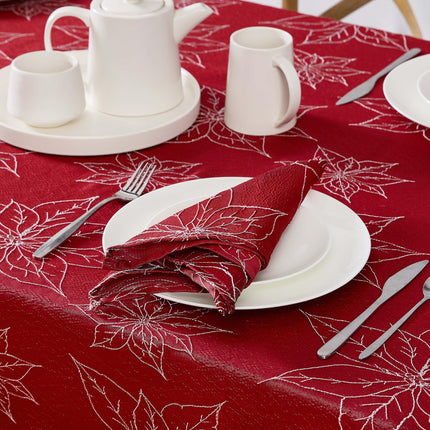 Laura Ashley Tablecloth Raised Woven Embroidered Jacquard Fabric, Wrinkle Resistant for Dining, Holiday, Party, Wedding or Banquet, 60" x 120", Poinsettia Red