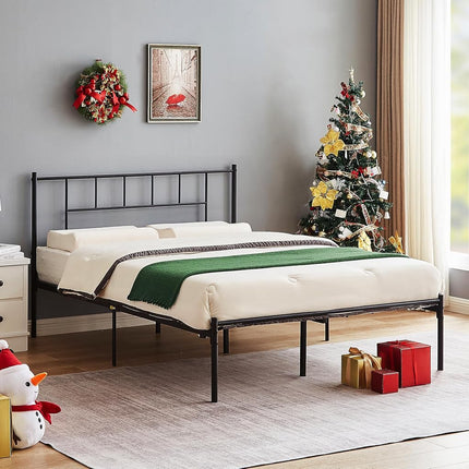 VECELO Twin Metal Platform Bed Frame with Headboard, Heavy Duty Steel Slats, No Box Spring Needed,Easy Assembly, Modern Minimalist Design, Set of 2