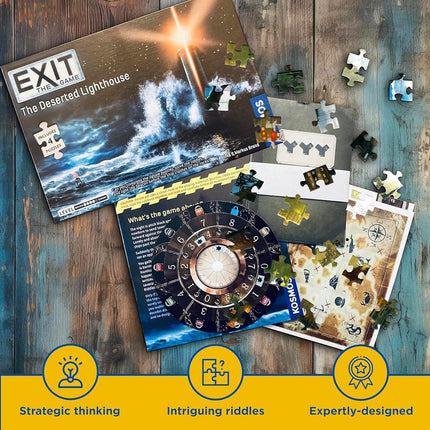 Thames & Kosmos EXIT:The Deserted Lighthouse(Includes Jigsaw Puzzle)–Card Games Adults and Kids-1–4 Players–2-3 Hours of Gameplay–Games for Family Game Night–Card Games for Ages 12+ -English , Blue