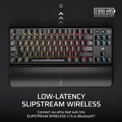 Corsair K70 CORE TKL WIRELESS RGB Tenkeyless Mechanical Gaming Keyboard – Pre-Lubricated MLX Red v2-Linear Switches – Noise Reduction – ABS Double-Shot Keycaps – QWERTY NA – Black