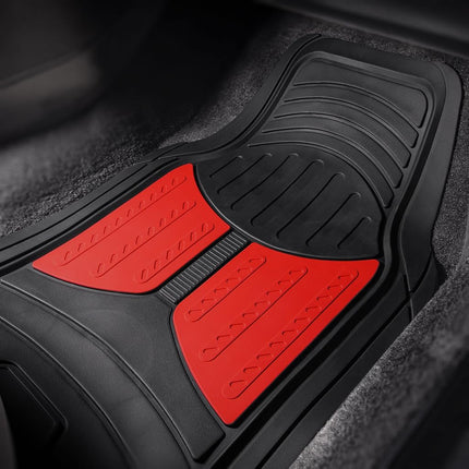 FH Group Full Set Trimmable Rubber Floor Mats, Monster Eyes (Red) - Universal Fit for Cars Trucks and SUVs