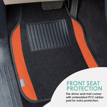 FH Group F14407ORANGE Universal Fit Premium Carpet Orange Automotive Floor Mats fits most Cars, SUVs, and Trucks with Driver Heel Pad, Full Set