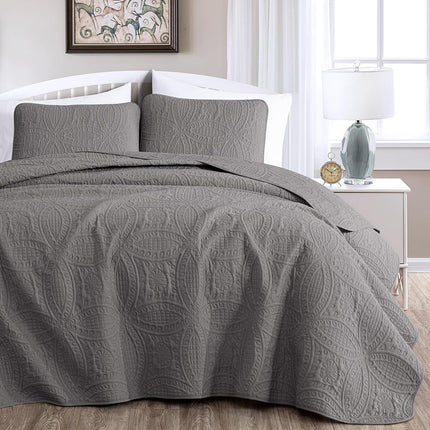 Chezmoi Collection Austin 3-Piece Oversized Bedspread Coverlet Set (King, Gray), Microfiber