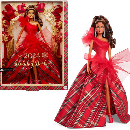 Barbie Holiday Dolls, Seasonal Collector Gift, Signature, Plaid Gown with Red Bow, Displayable Packaging, Light Brown Hair, HRM67