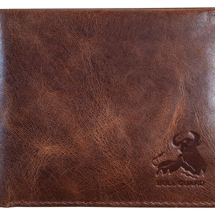 BULL GUARD Cartera de hombre con bloqueo RFID, pliegue doble, de cuero genuino suave, marrón, estilo occidental