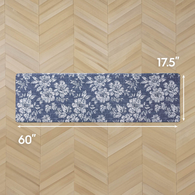 Laura Ashley - Anti-Fatigue Kitchen Mat, Iris Floral Design, Stain, Water & Fade Resistant, Cooking & Standing Relief, Non-Slip Backing, Measures 17.5" x 60", Navy Iris