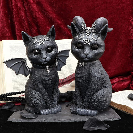 Nemesis Now Large Pawzuph Horned Occult Cat Figurine, Black, 26.5cm