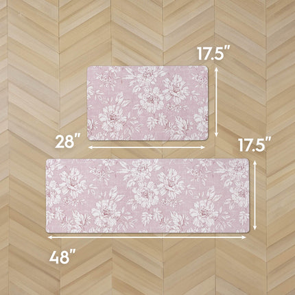 Laura Ashley - Anti-Fatigue Kitchen Mat, Iris Floral Design, Stain, Water & Fade Resistant, Cooking & Standing Relief, Non-Slip Backing, 2 Piece Set, Soft Pink Iris