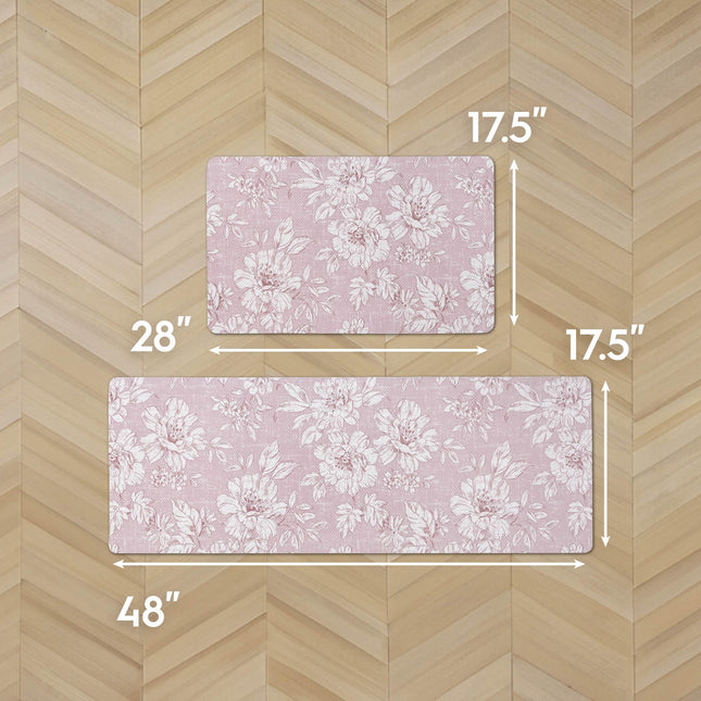 Laura Ashley - Anti-Fatigue Kitchen Mat, Iris Floral Design, Stain, Water & Fade Resistant, Cooking & Standing Relief, Non-Slip Backing, 2 Piece Set, Soft Pink Iris