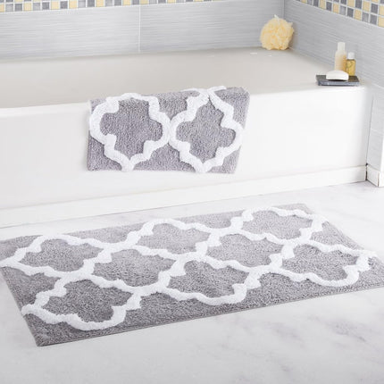 Bedford Home 67A-78478 100% Cotton 2 Piece Trellis Bathroom Mat Set-Silver