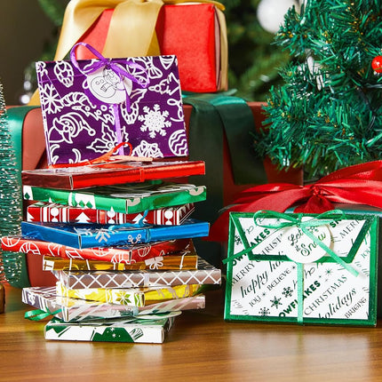 JOYIN 36PCS Christmas Fancy Foil Gift Card Boxes Holder with Ribbon, Christmas Decorative Wrapped Gift Card Money Box for Envelopes, 4.5" x 3.25" x 0.4" Xmas Party Birthday Presents Decor in 12 Design