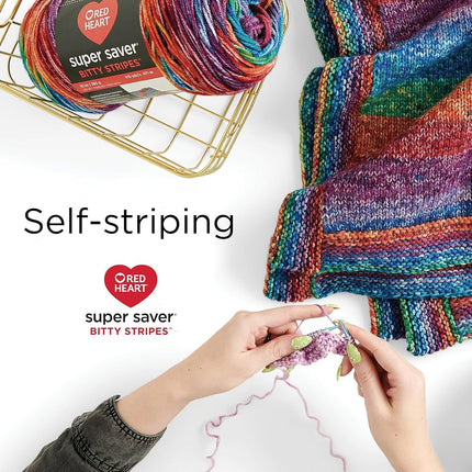 Red Heart Super Saver Bitty Stripe Rainbow Mist Yarn - 2 Pack of 10oz/283g - 100% Acrylic - #4 Worsted (Medium) - 515 Yards - Knitting/Crochet