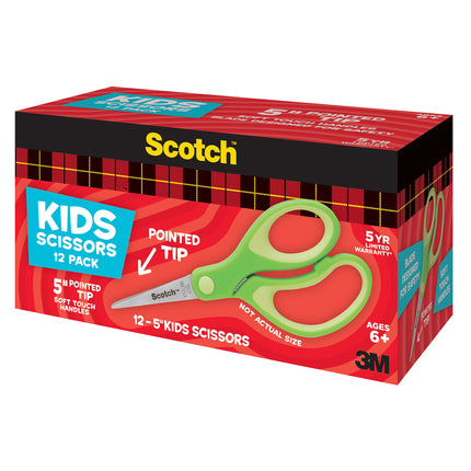 Scotch Ciseaux pour enfants à pointe souple de 5 po, paquet de 12 pour enseignants, vert (1442P-12) - Lot de 6