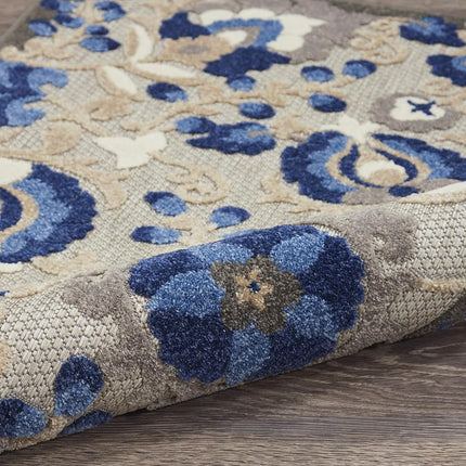 Nourison ALH17 Aloha Indoor/Outdoor Floral Natural/Blue 2' x 6' Area Rug (6' Runner), 2'X6',