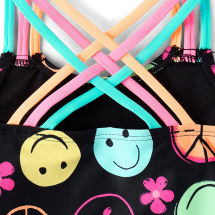 The Children's Place Girls' and Toddler 2 Piece Tankini Swimsuit, Black Doodle Icons, 18-24 Months