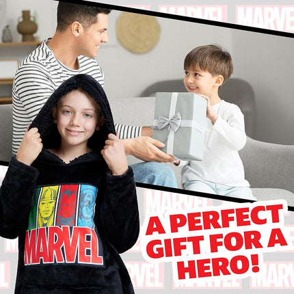 Get Trend Marvel Oversized Hoodies for Kids Teens, Avengers Fleece Hoodie Blanket with Sherpa Lined Hood, Warm Superhero Gifts for Boys (Black)