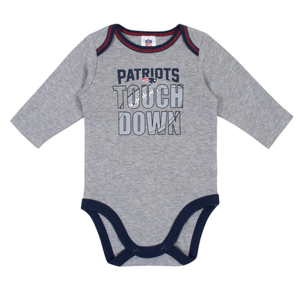 Lot de 2 grenouillères à manches longues NFL New England Patriots pour garçons, bleu marine/gris, 0-3M