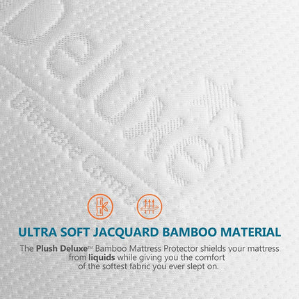 PlushDeluxe Premium Bamboo Mattress Protector – Waterproof & Ultra Soft Breathable Bed Mattress Cover for Comfort & Protection - (Queen Size)