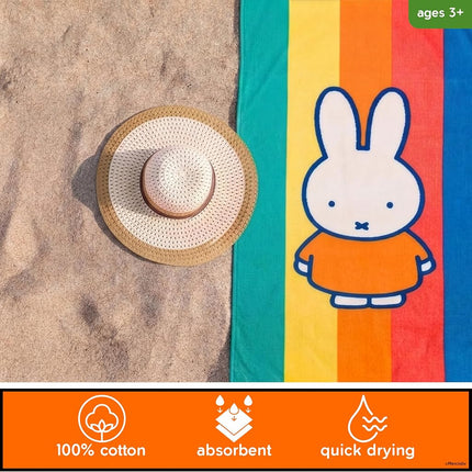 Miffy Kids Cotton Beach Towel, 58 x 28 Inch, Soft & Absorbent Pool, Bath & Beach Towel (Officially Licensed Product) by Franco