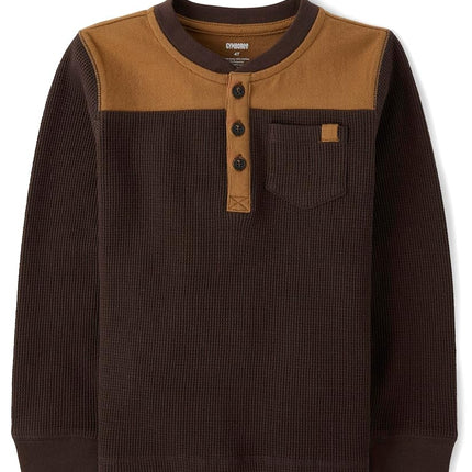 Gymboree Baby Boys' and Toddler Long Sleeve Henley Shirt, Brown, 12-18 Months