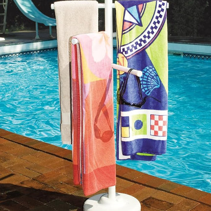 SWIMLINE HYDROTOOLS 89032 Free Standing Poolside Adjustable-Towel Rack with Water Weighted Base Three Arms Tier for Outdoors & Indoors Pool Patio Bathroom Poolside Accessory Holder Bar Drying-Stand