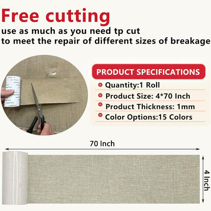 Gheeidau Linen Repair Tape 4x70 Inch Self-Adhesive Couch Patch Repair Fabric Patch for Furniture,Sofas,Cushion,Chairs,Bags,Linen Goods(Oatmeal)