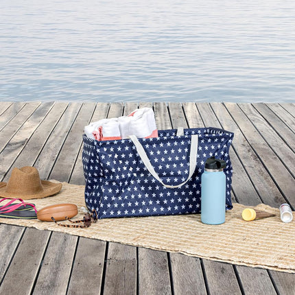 Household Essentials 2240 Krush Canvas Utility Tote | Reusable Grocery Shopping Laundry Carry Bag | Blue with White Stars, 22" L X 11" W X 13" H,