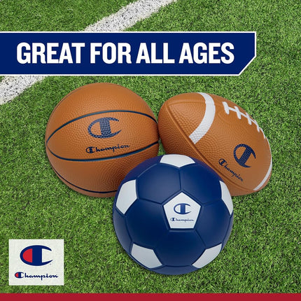 Champion Multi-Sport Foam Ball Set for Kids (3-Pack), Soft PU Mini Soccer, Basketball & Football, with Durable Foam Build, Safe for Backyard, Playground, School, and Indoor Play