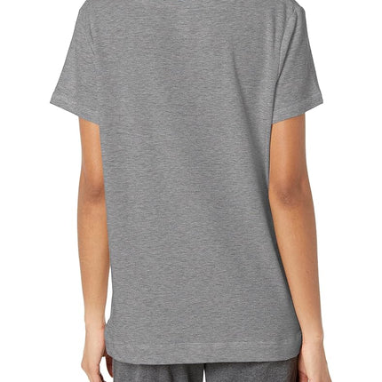 HUE Women's Solid French Terry Short Sleeve Lounge Tee, Medium Grey Heather