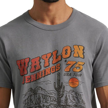 Wrangler Mens Jukebox Favorites Graphic Tees, Waylon Jennings Graphite, Medium