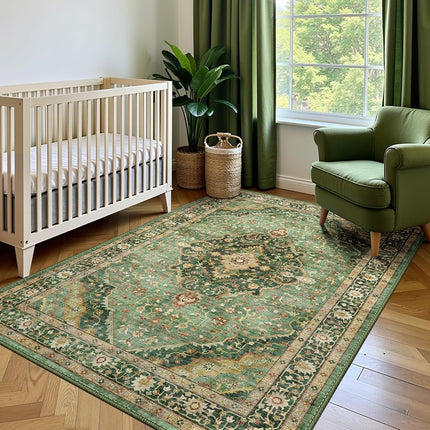 Green Area Rug 3x5 Washable Rug Non-Slip Area Rugs