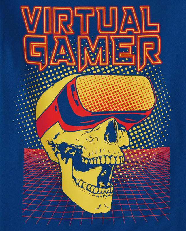The Children's Place Boys' Short Sleeve Dinosaur Graphic T-Shirt, Level Up/Headset/Skeleton Gamer, X-Small